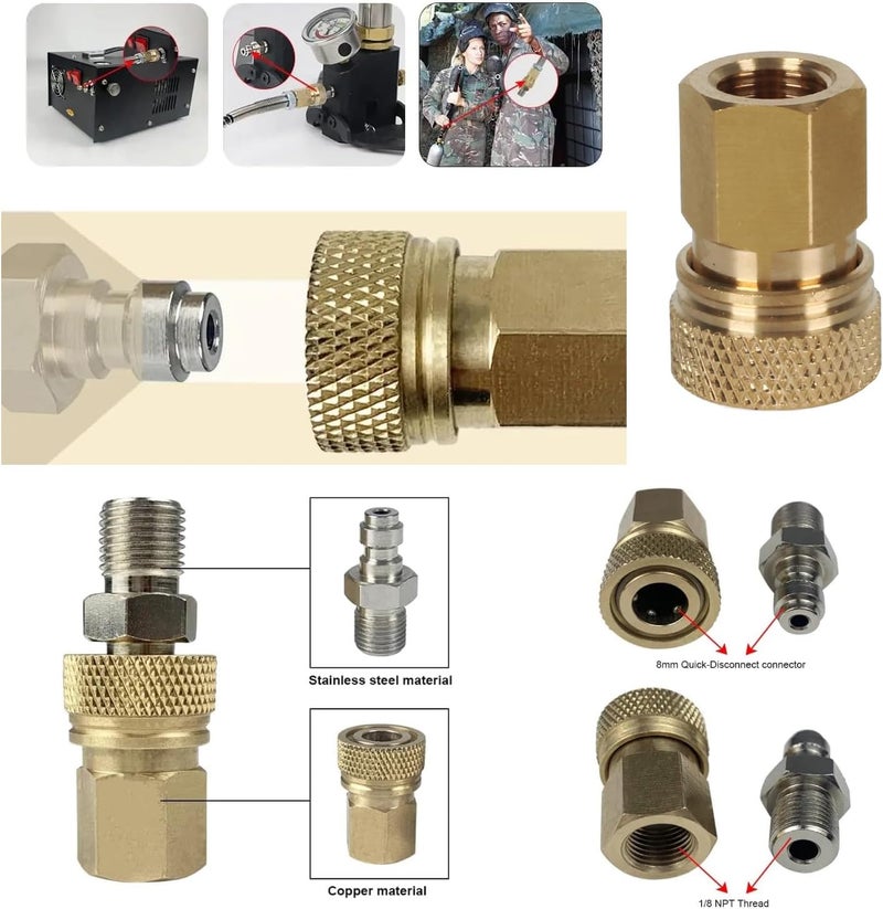 RecDec 2 Pack 8mm Quick Disconnect to 1/8 NPT Adapter Set Screw Connector QD Fitting Plug Adaptor for High Pressure Air Compressor PCP Rifles Hand Pump Paintball Charging Fill Whip Hose - Image 5